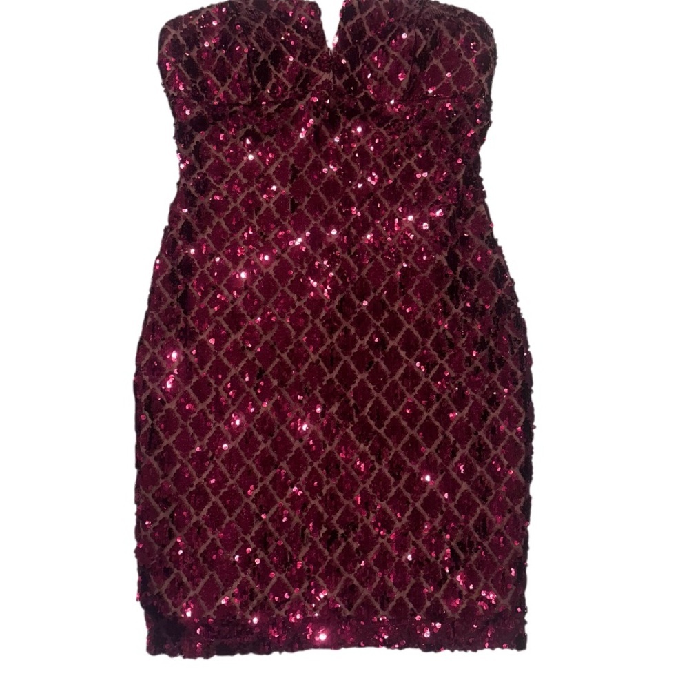 Emerald Sundae Wine Burgundy Sequin Strapless Tube Dress Size Large NWT